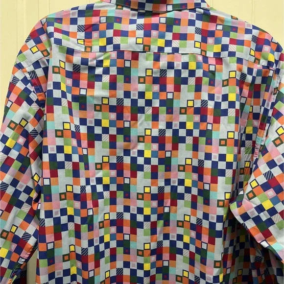 Paul Fredrick Dress Shirt Mens Blue Geometric Classic Fit XLT Modern Statement - Picture 5 of 5